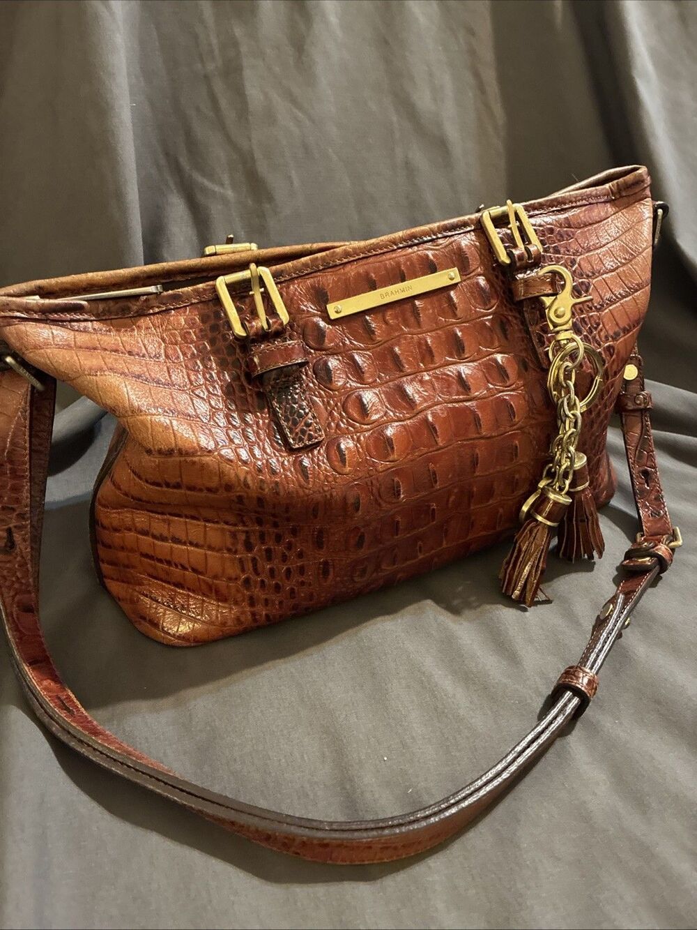 Brahmin Melbourne Mini Asher Leather Shoulder Bag Croc Embossed - Picture 5 of 16